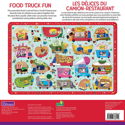 back side of puzzle box showing the full picture of a food truck themed puzzle