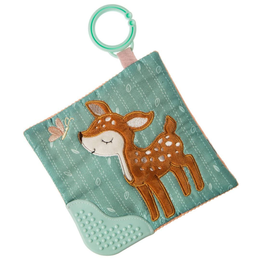 Green and brown deer crinkle baby toy