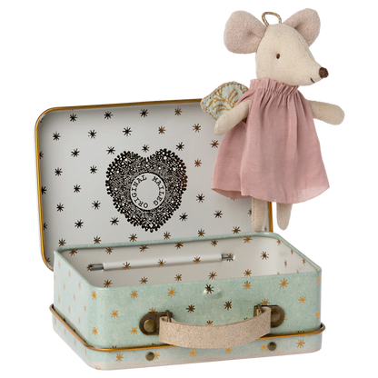 Maileg Little Sister Angel Mouse in Suitcase