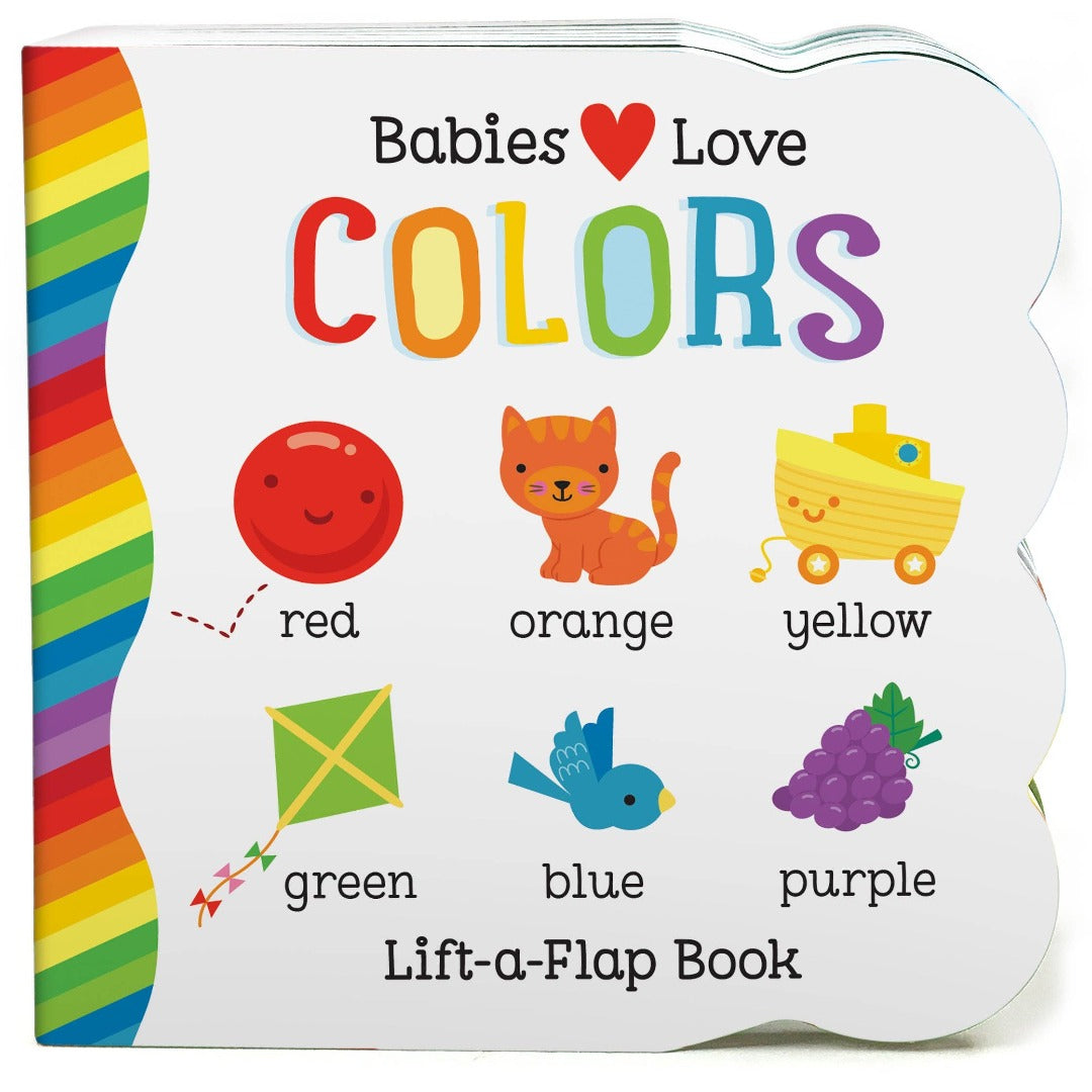 Multi-colored board book with different colored objects