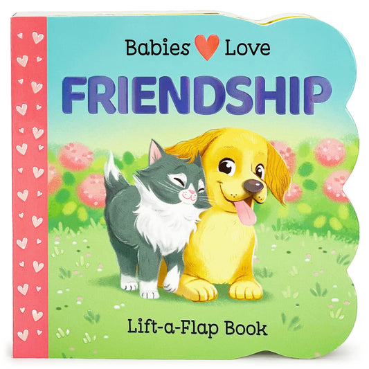 board book with a dog and cat on the front in a garden
