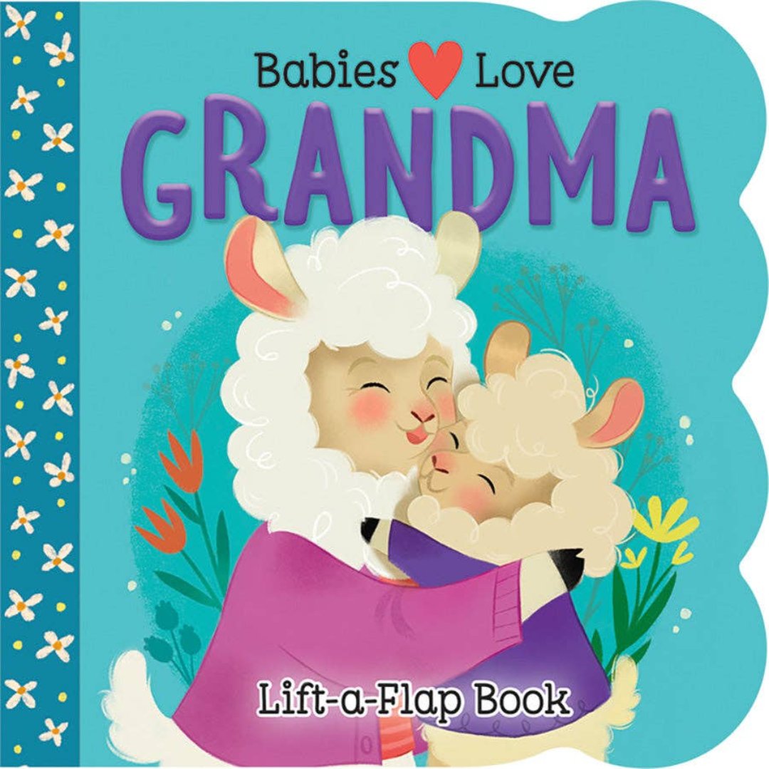 blue board book with a grandma llama kissing a grand baby llama