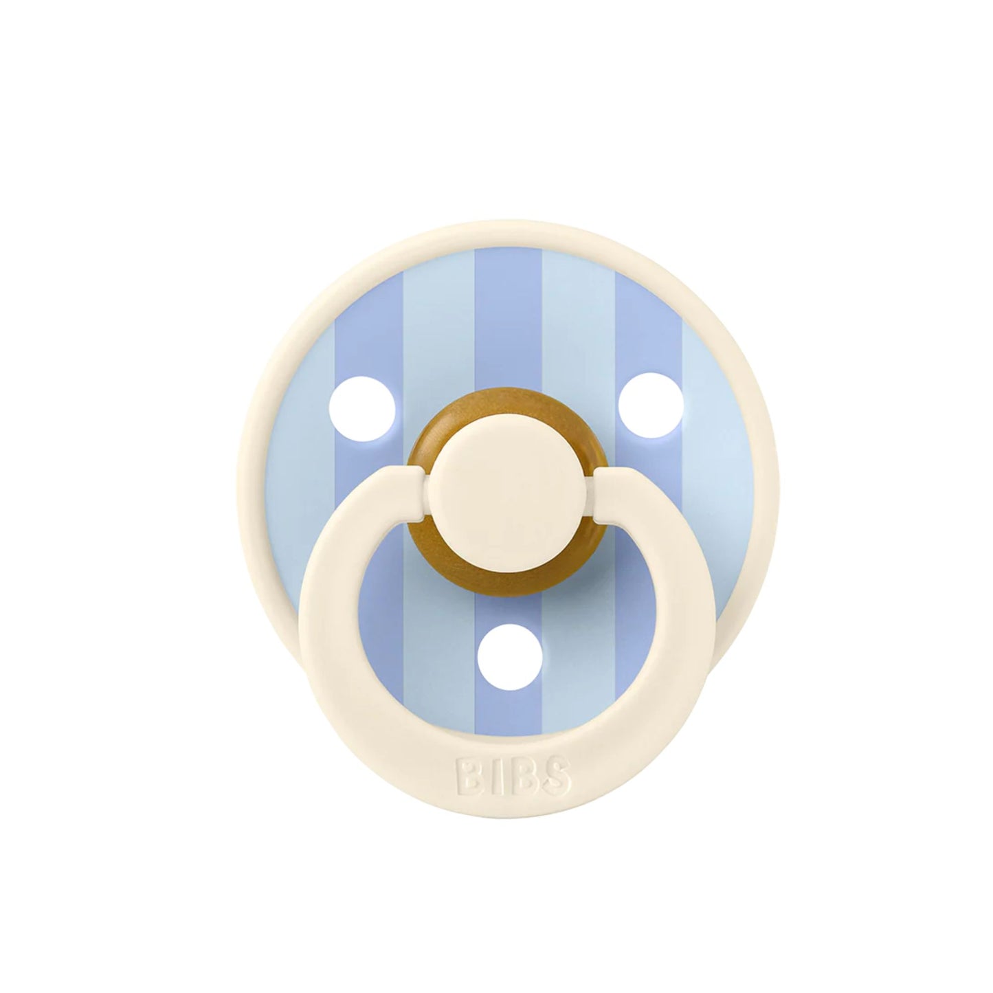 baby blue and ivory pacifier on white background