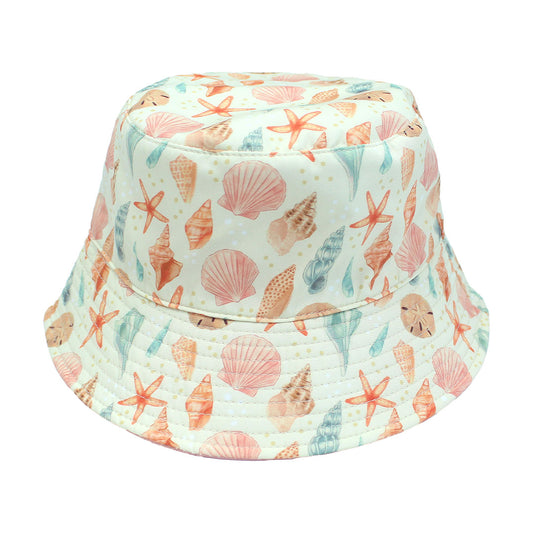 Bucket hat for children with sandy seashell print