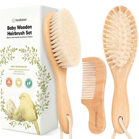 baby hairbrush, comb, and bamboo brush