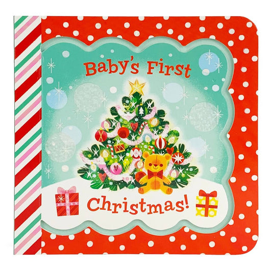 christmas theme book in red, white, and green for baby's first christmas