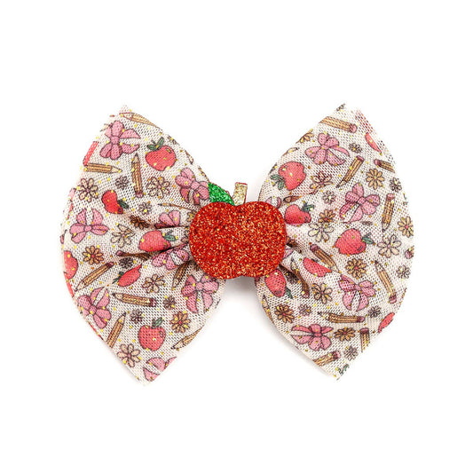 back to school hair bow with an apple in the center
