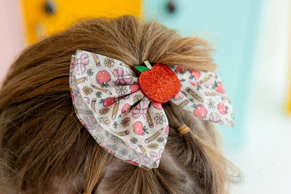back to school hair bow with an apple in the center