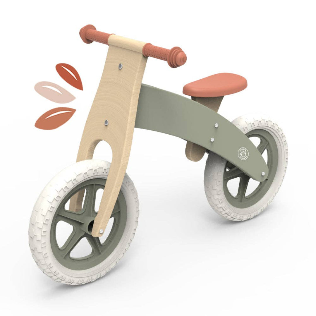 wooden pastel green balance bike for little kids