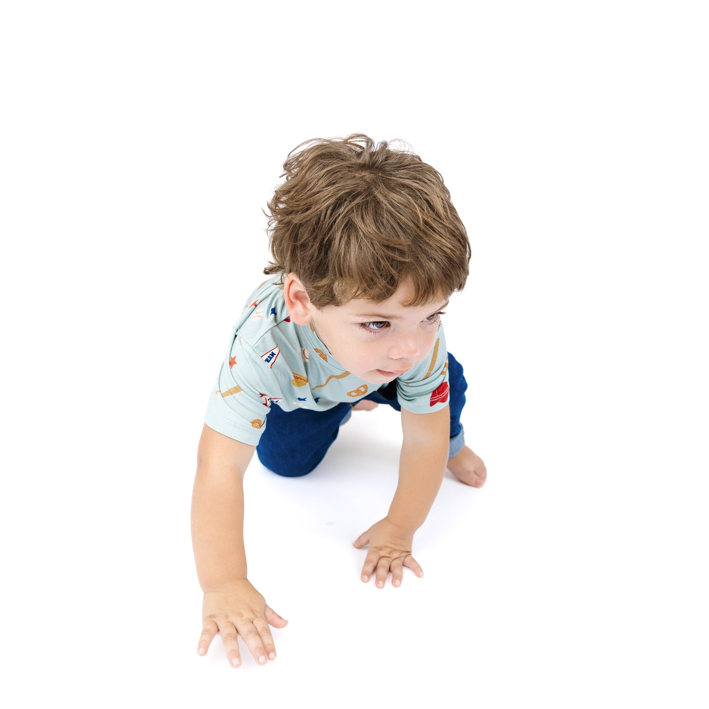 Child crawling on a white background