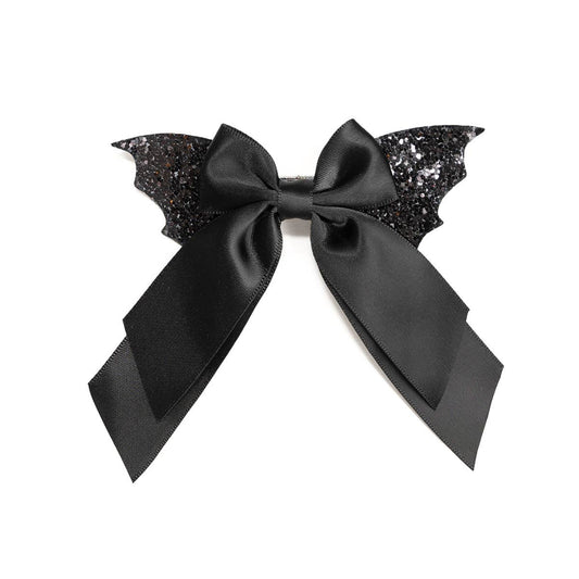 black hair ribbon clip with bat wings