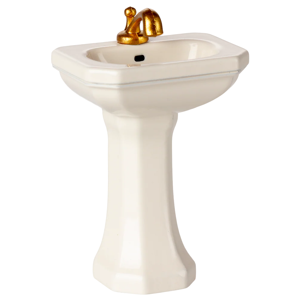 • Maileg bathroom sink mouse off white miniature furniture
• Mini off white pedestal sink with gold faucet for Maileg mice