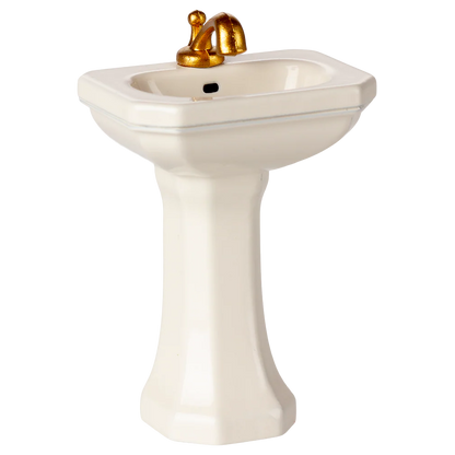 • Maileg bathroom sink mouse off white miniature furniture
• Mini off white pedestal sink with gold faucet for Maileg mice