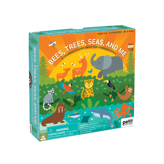 jungle themed board game with lots of animals on the front including an elephant, shark, parrot, sloth, sea lion, owl, etc