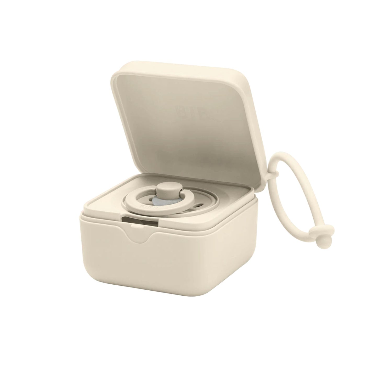 Beige portable washing machine with open lid on a white background