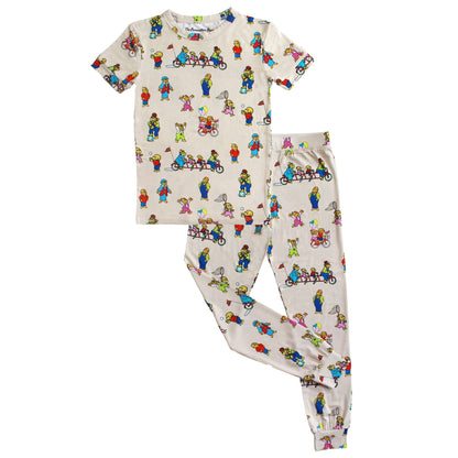 Berenstain Bears® Family Day Bamboo Long Sleeve Kids Pajama Pants Set in white background.