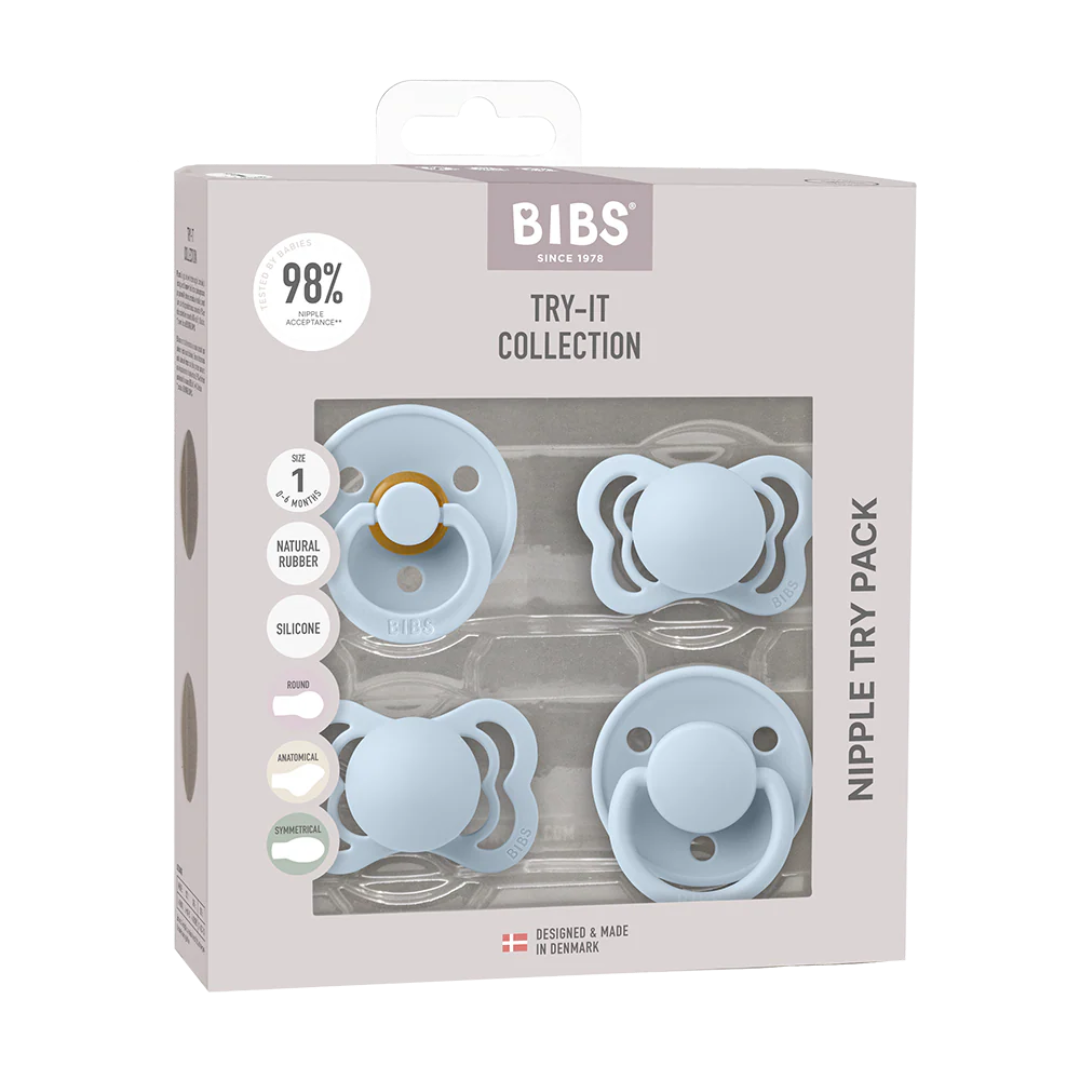 set of 4 blue pacifiers