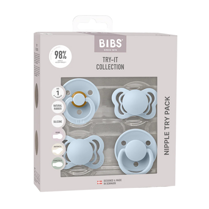 set of 4 blue pacifiers