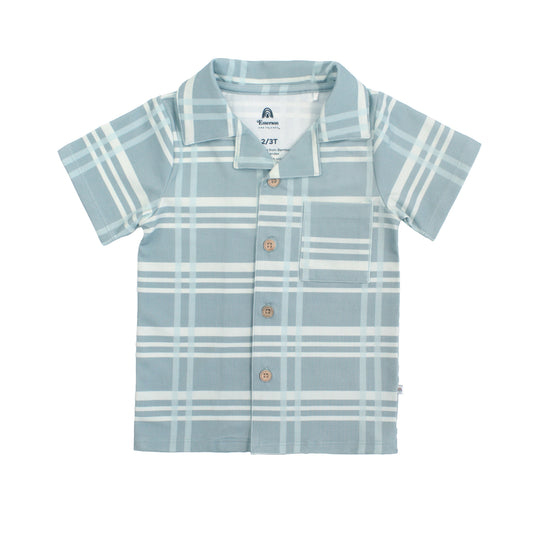 Blue plaid shirt with buttons on a white background