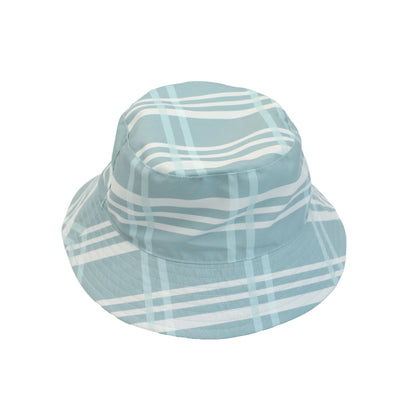 Light blue and white checkered bucket hat on a white background