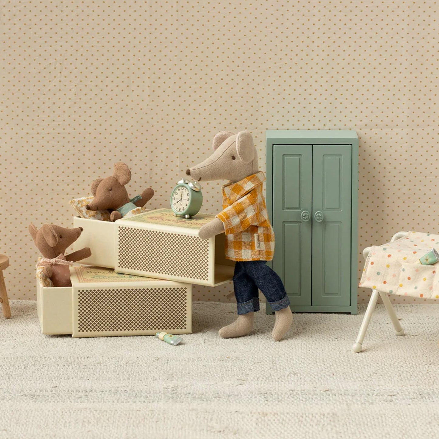 Maileg - Sleepy Wakey Baby Mouse in Matchbox - Blue