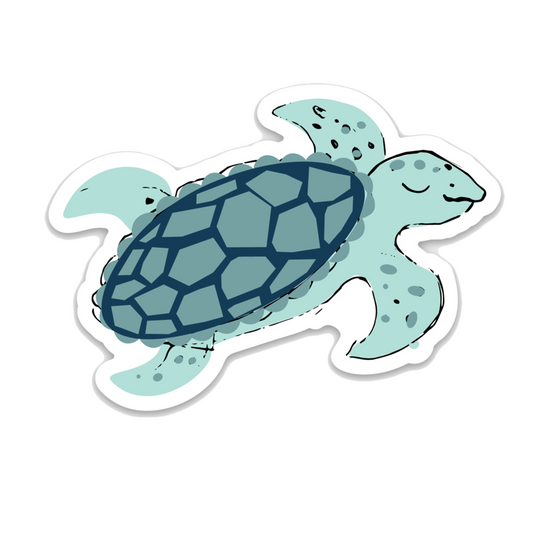 a teal and dark blue turtle sticker