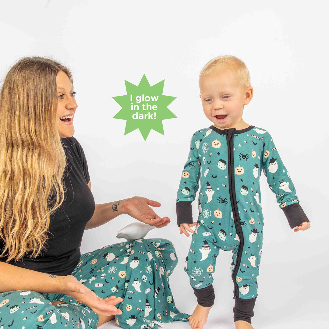 Boo Crew Glow-in-the-Dark Halloween Bamboo Convertible Baby Pajamas