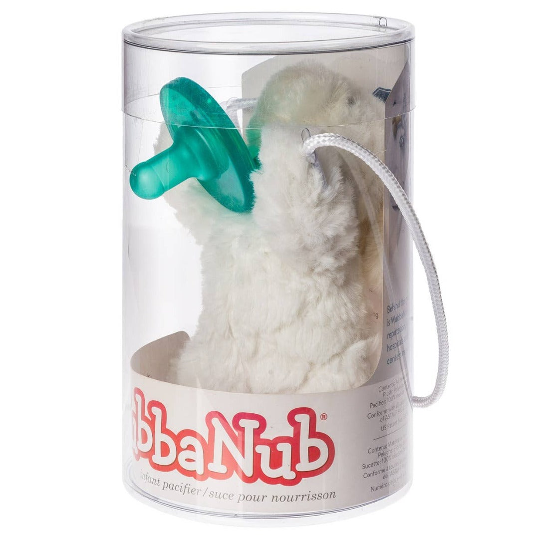white bunny pacifier wubbanub in packaging