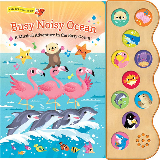 flamingos and dolphins and an otter in the ocean with sound buttons