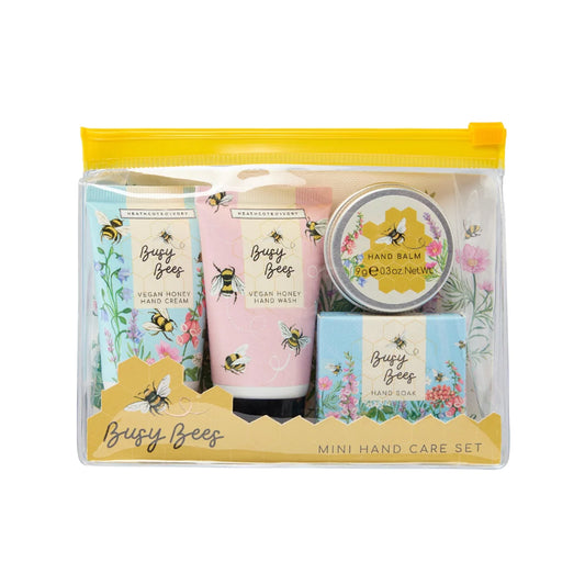 Multi-colored four-piece hand care set with bees and flowers