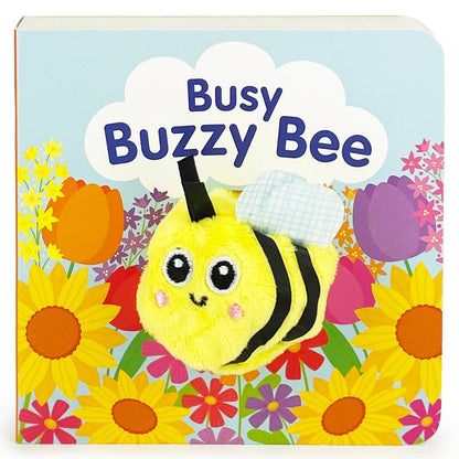 busy buzzy bee board book with a bumblebee finger puppet in the middle