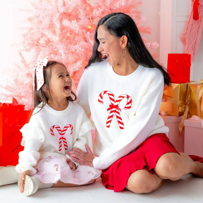 Sweet Wink - Candy Cane Christmas Ruffle Sweater - Kids Clothing -Holiday