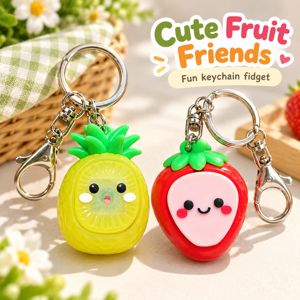 Toynex- Cute Fruit Fidget Button Keychain Stress Relief Toy