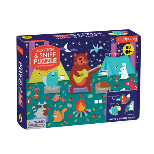 campfire themed puzzle that is also scratch and sniff
