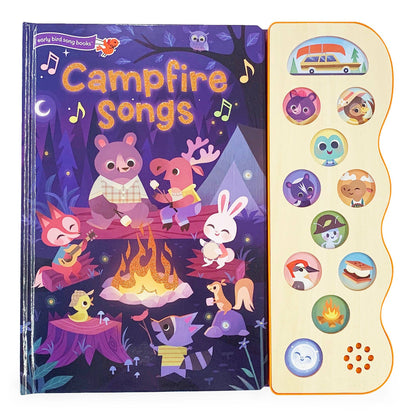 interactive book with sound buttons along the right side and its campfire songs
