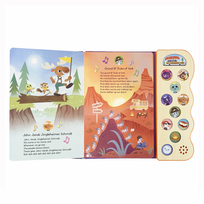 interactive book with sound buttons along the right side and its campfire songs