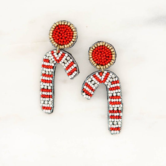 red and white candy cane shaped earrings