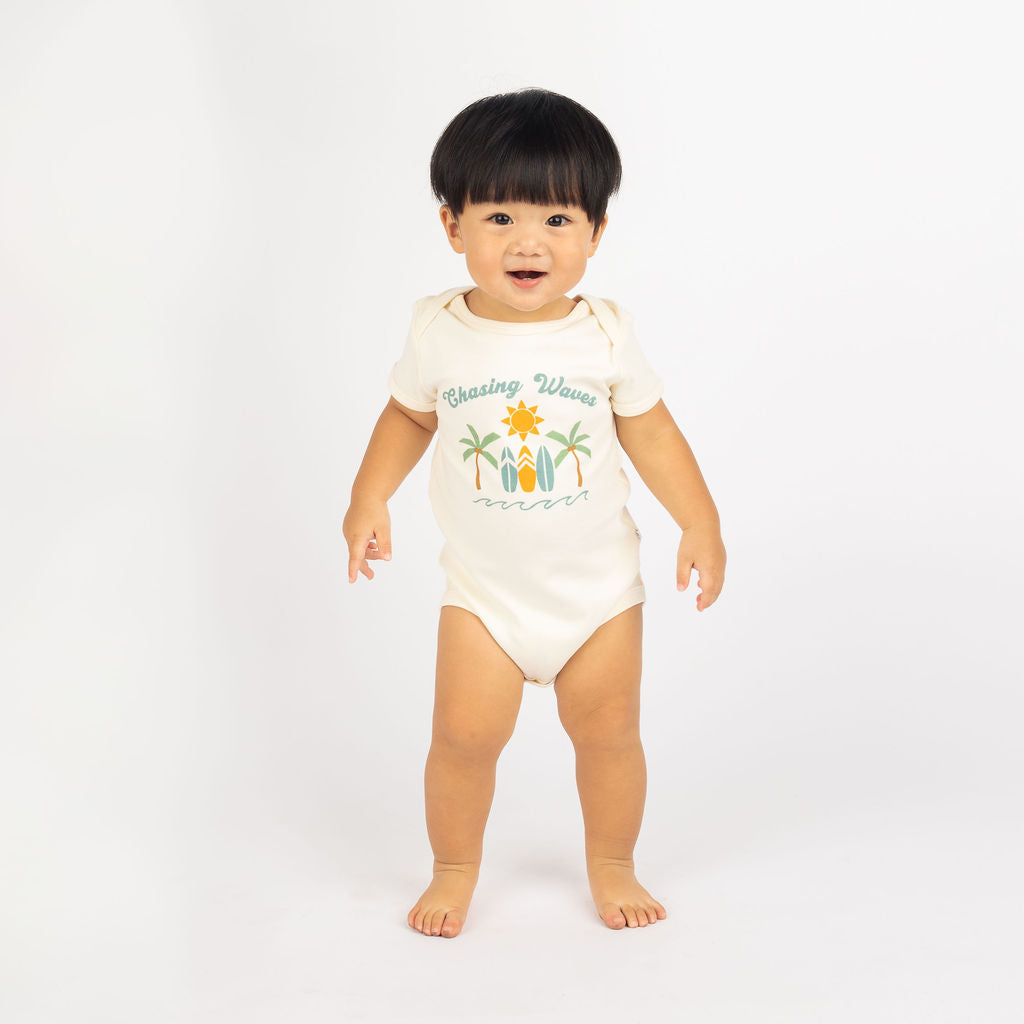 Chasing Waves Surfboard Cotton Baby Onesie