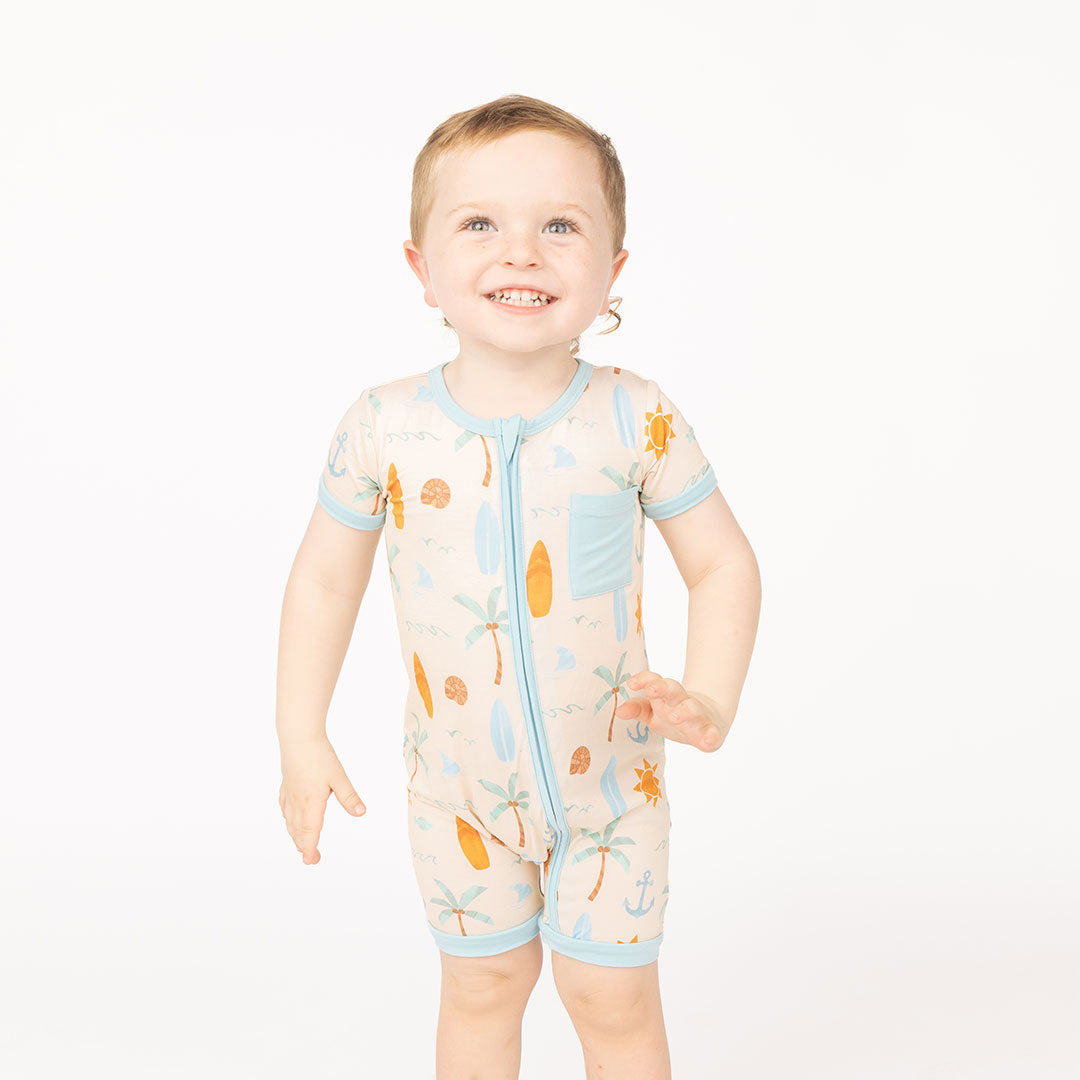 Chasing Waves Surfboard Bamboo Baby Shortie Romper