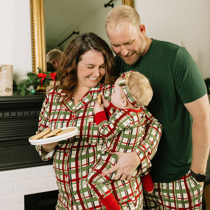 Family in holiday plaid bamboo pajama