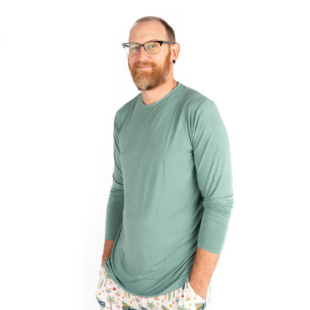 *FINAL SALE* Tropical Green Men's Christmas Bamboo Long Sleeve Shirt