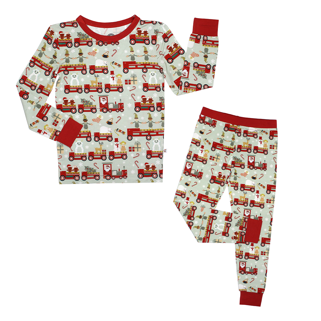 *FINAL SALE* Christmas Train Long Sleeve Bamboo Kids Pajama Pants Set