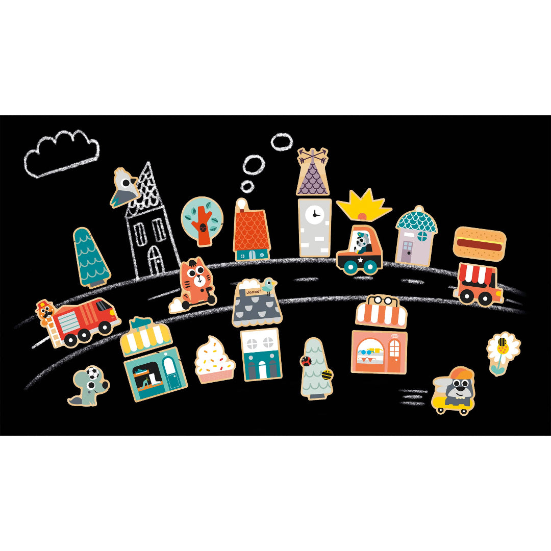 24 piece set of city themed magnets in lots of different colors