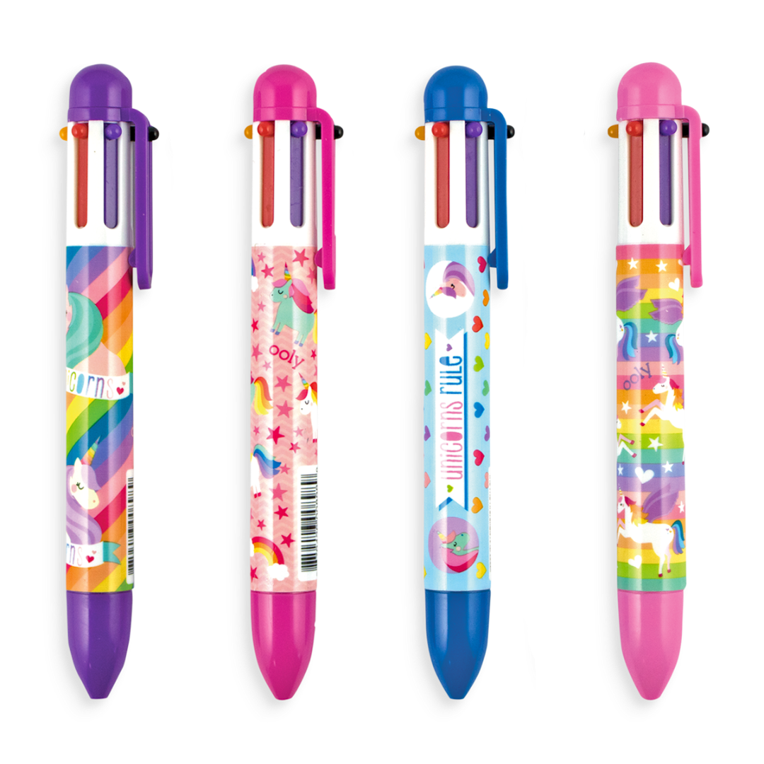 4 different colored pens, each have 6 colors of ink. Each sold separately