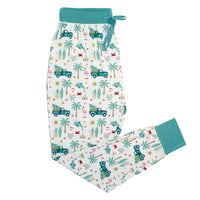 Children's pajama set with tropical pattern on a white background