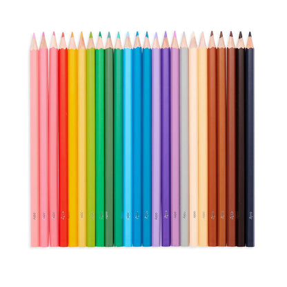 set of 24 colored pencils, 18 classic colors and 6 skin tone colors