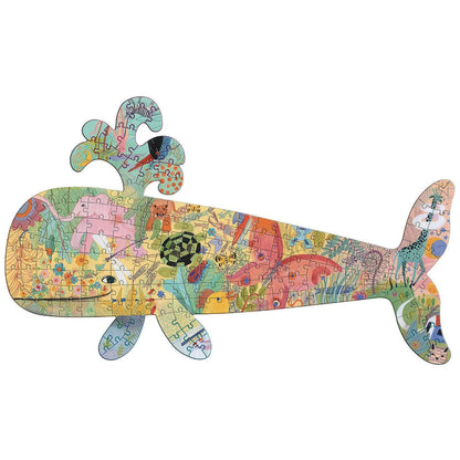 Colorful whale-shaped puzzle on a white background