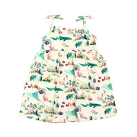 Emerson and Friends Coral Reef Bamboo Sundress for girls, featuring an ocean-inspired print with sharks, sea turtles, and coral, made from ultra-soft and breathable bamboo fabric for a lightweight and comfortable summer outfit.