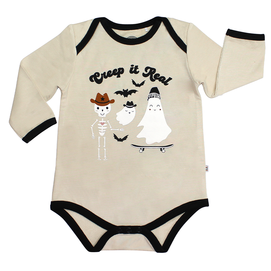 *FINAL SALE* Creep It Real Halloween Long Sleeve Viscose Bamboo Terry Ringer Baby Onesie