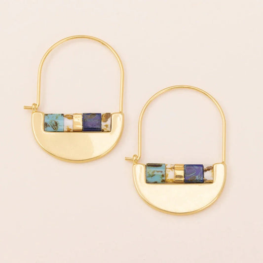 Gold earrings with indigo stones